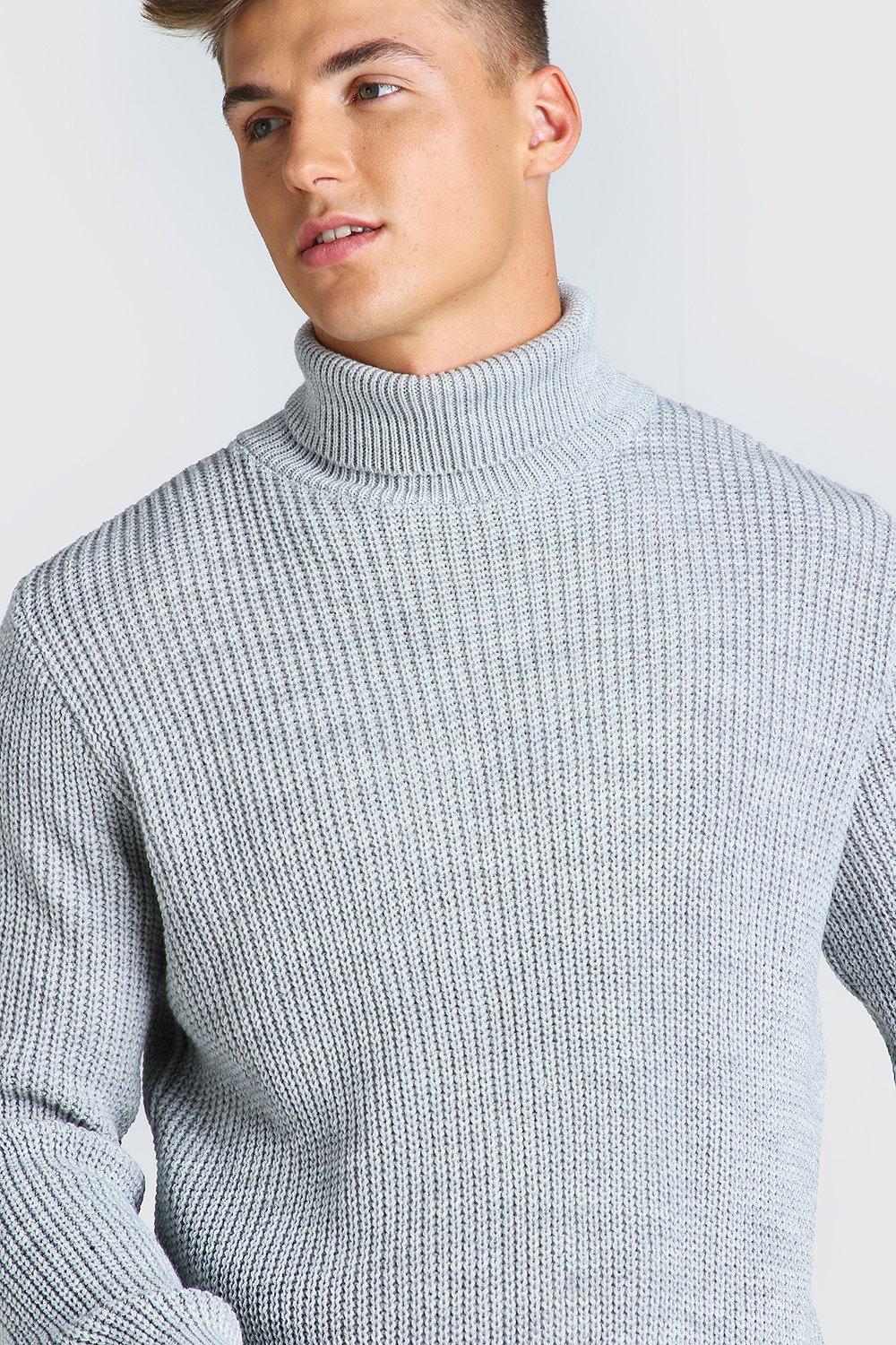 Chunky grey roll online neck jumper